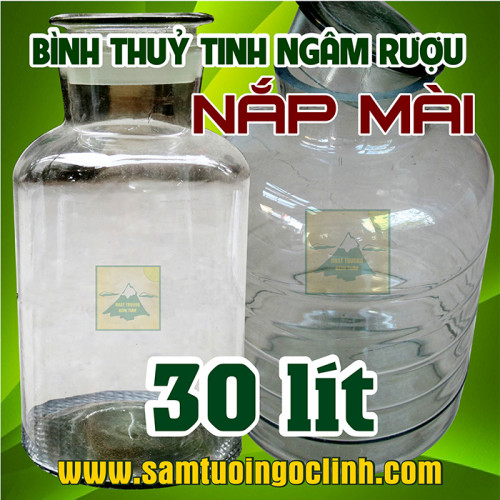 Bình Thủy Tinh Nắp Mài 30 lít Ngâm Rượu Hoa Quả Nắp Mài