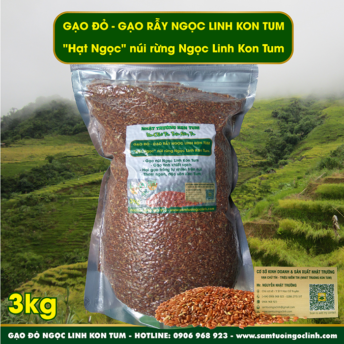 Gạo Đỏ, Gạo Rẫy Ngọc Linh Kon Tum Bắc Tây Nguyên - Túi 3 kg