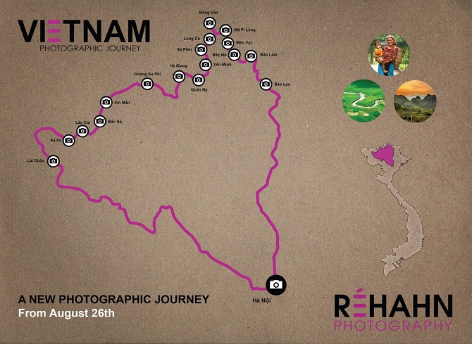 Réhahn đã dành tổng cộng 11 ngày tại Việt Nam để đi xe máy tới rất nhiều các làng bản khác nhau của người dân tộc thiểu số miền núi phía Bắc. Đây là bản đồ hành trình tác nghiệp của ông.